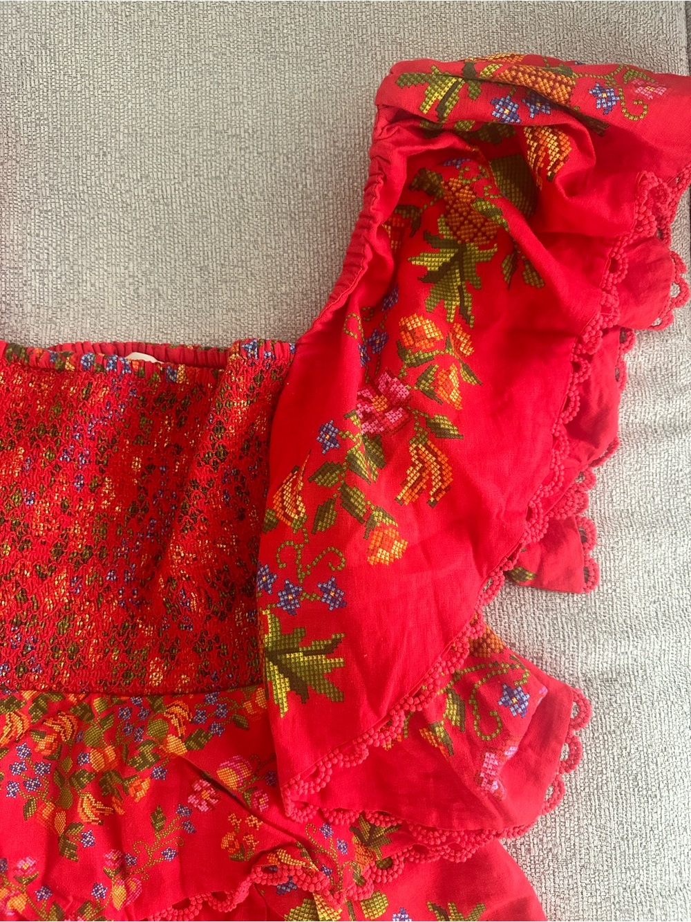 FARM Rio Red Embroidered Ruffle Romper - Picture 3 of 5